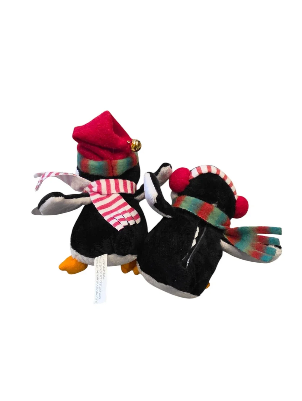 Vintage Plush Penguin Pair of Kissing Stuffed Animals Makes Noise Christmas NEW